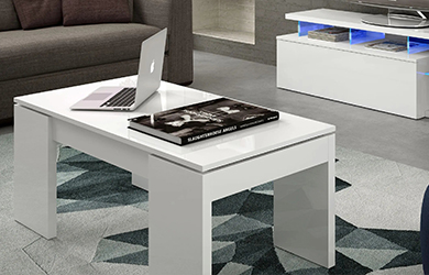 Mesa centro con tapa elevable en blanco brillo