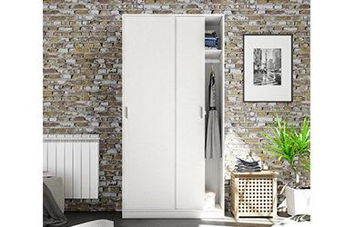 Armario 2p correderas- blanco - 200 cm (alto) x 100 cm (ancho) x 